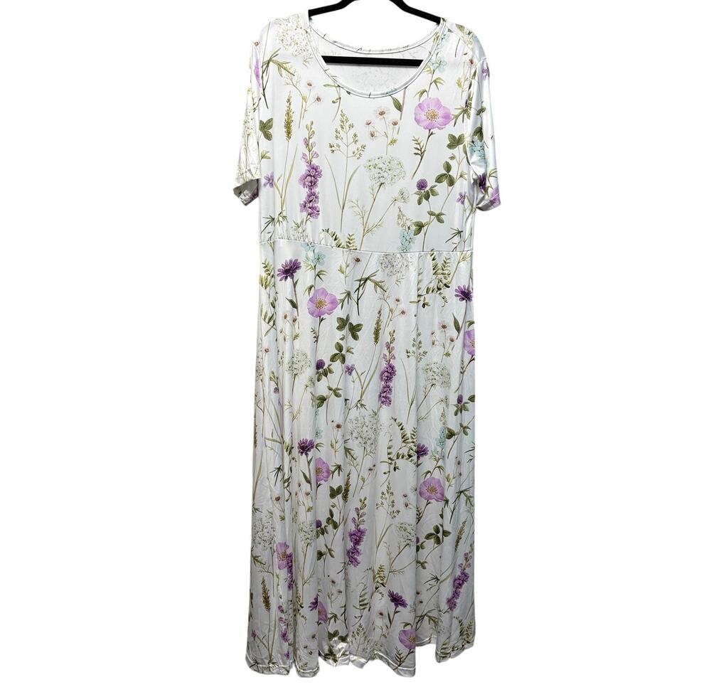 NWOT-XXL-Wildflower Floral Maxi Dress - White & Purple